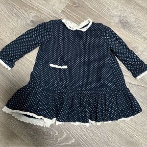 Ralph Lauren Infants Baby Girl Long Sleeve Navy Pattern Dress Size 9 Months